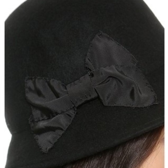 Kate Spade New York Black Wool Cloche Hat with Bow Vintage Inspired